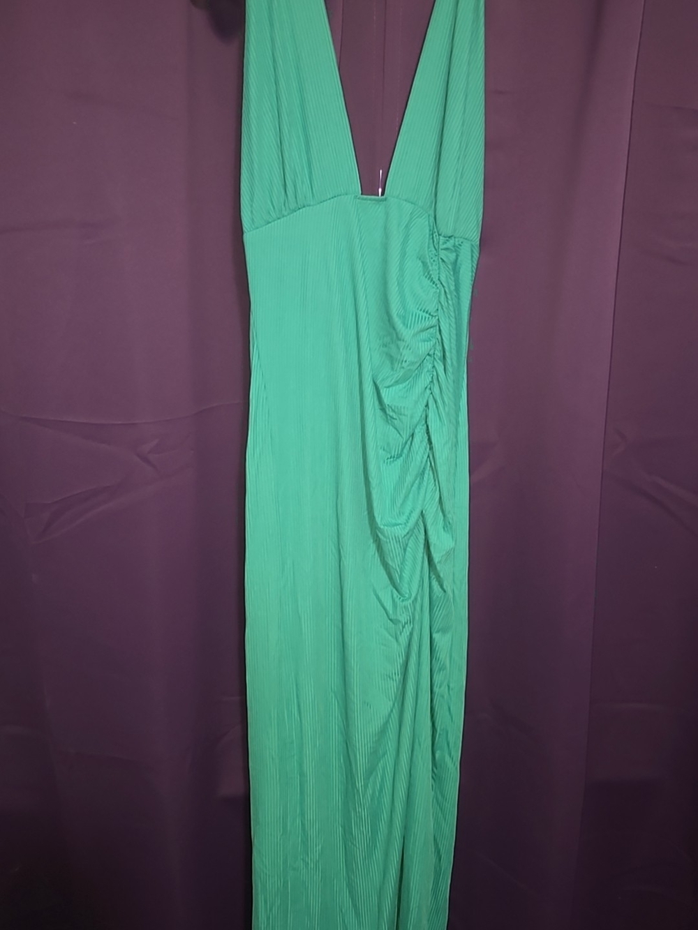 Fashion Nova Teal Plunge V-Neck Maxi Dress